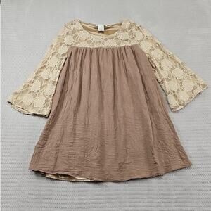 Paisley Vine Shirt Womens Small Brown Crochet Lace Bell Sleeve Top